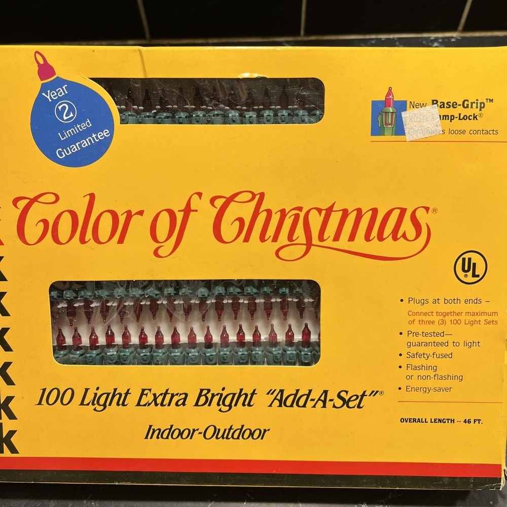 Vintage Kodak Color of Christmas 100 Red Lights Extra Bright Add A Set